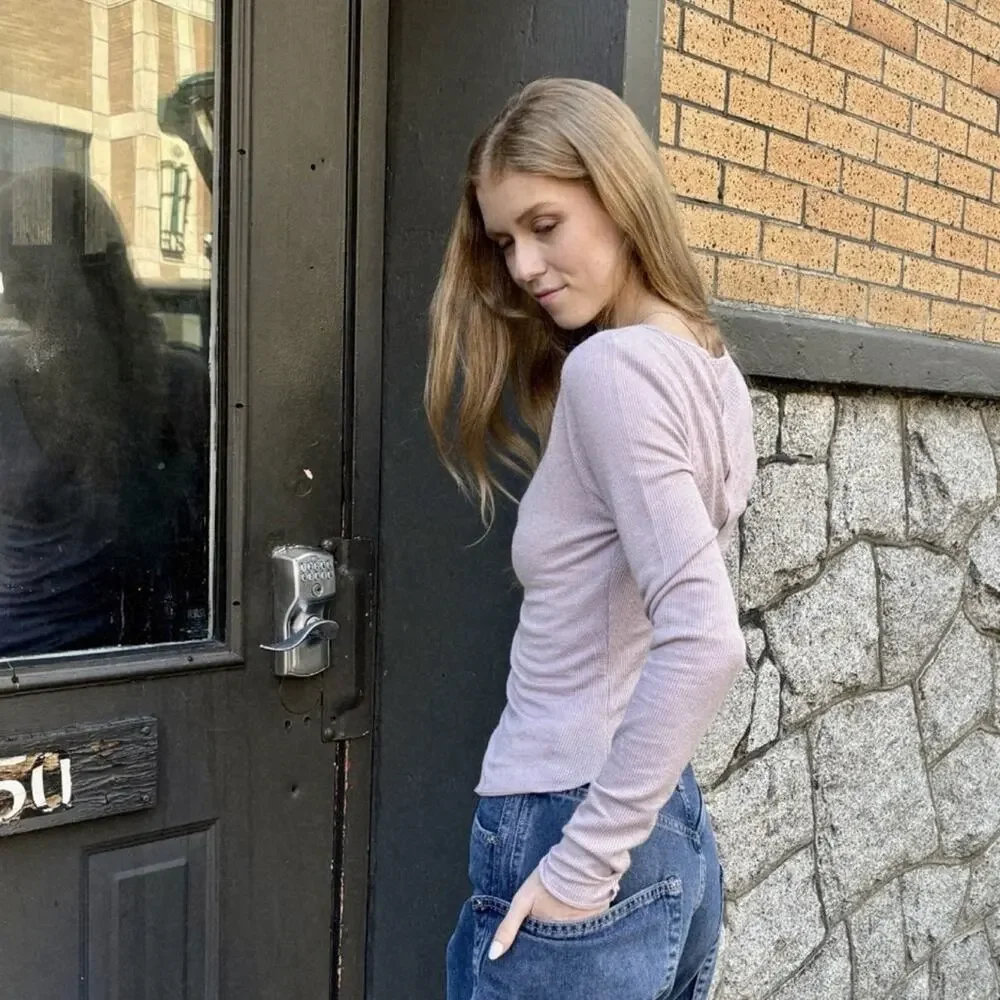Intimately Free People Keep It Basic Layering Henley Top Lavender Small - Picture 2 of 7
